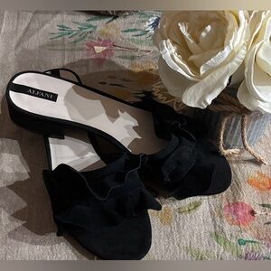 Alfani Black Ruffle Slide Mules